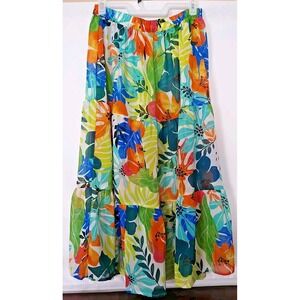 Girl Soul Abstract Floral Tiered Side Slit Long Maxi Skirt XL